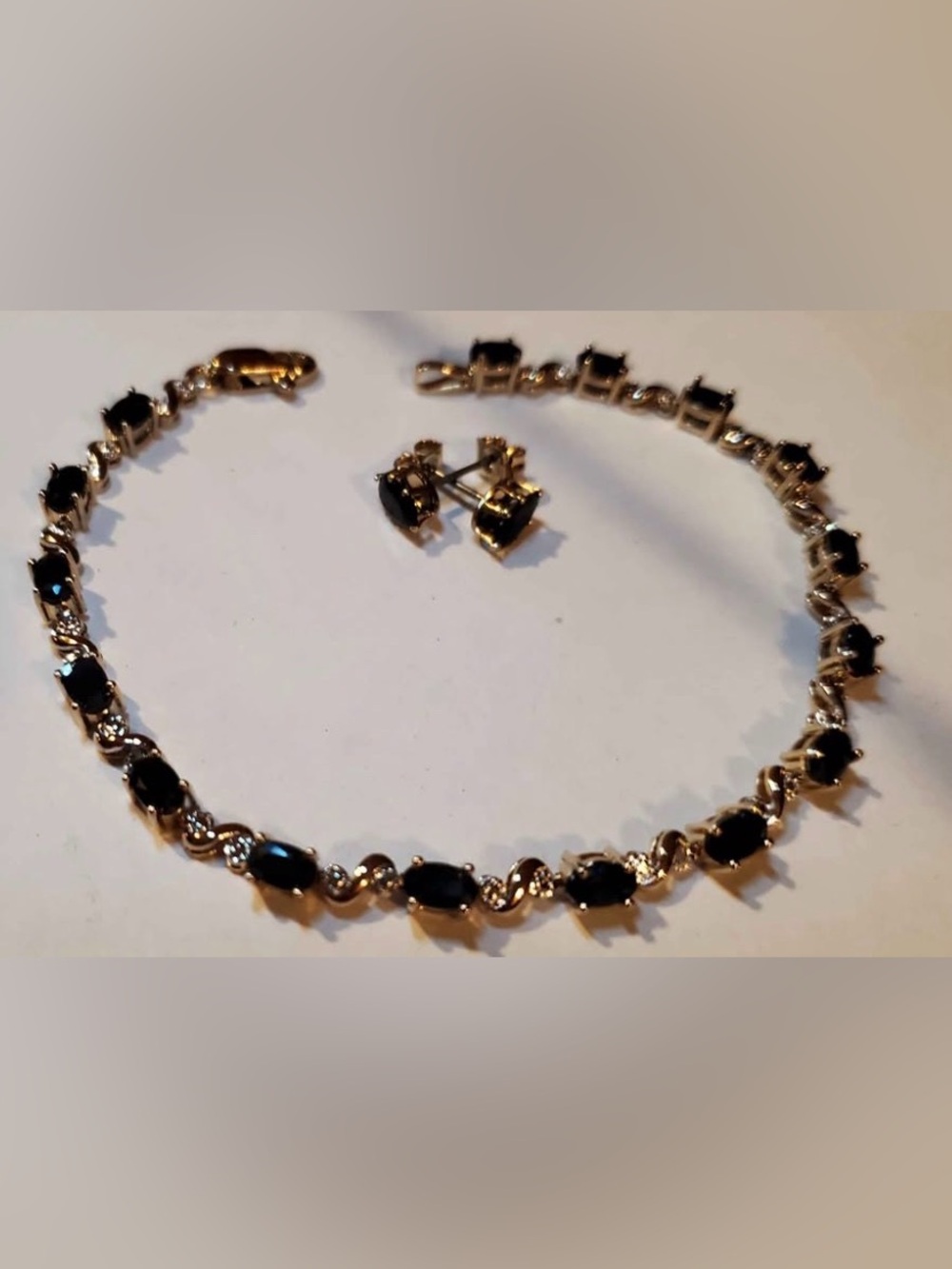 Vintage Gold Vermeil 925 Sterling Silver Tennis Bracelet & Eartings Black Onyx